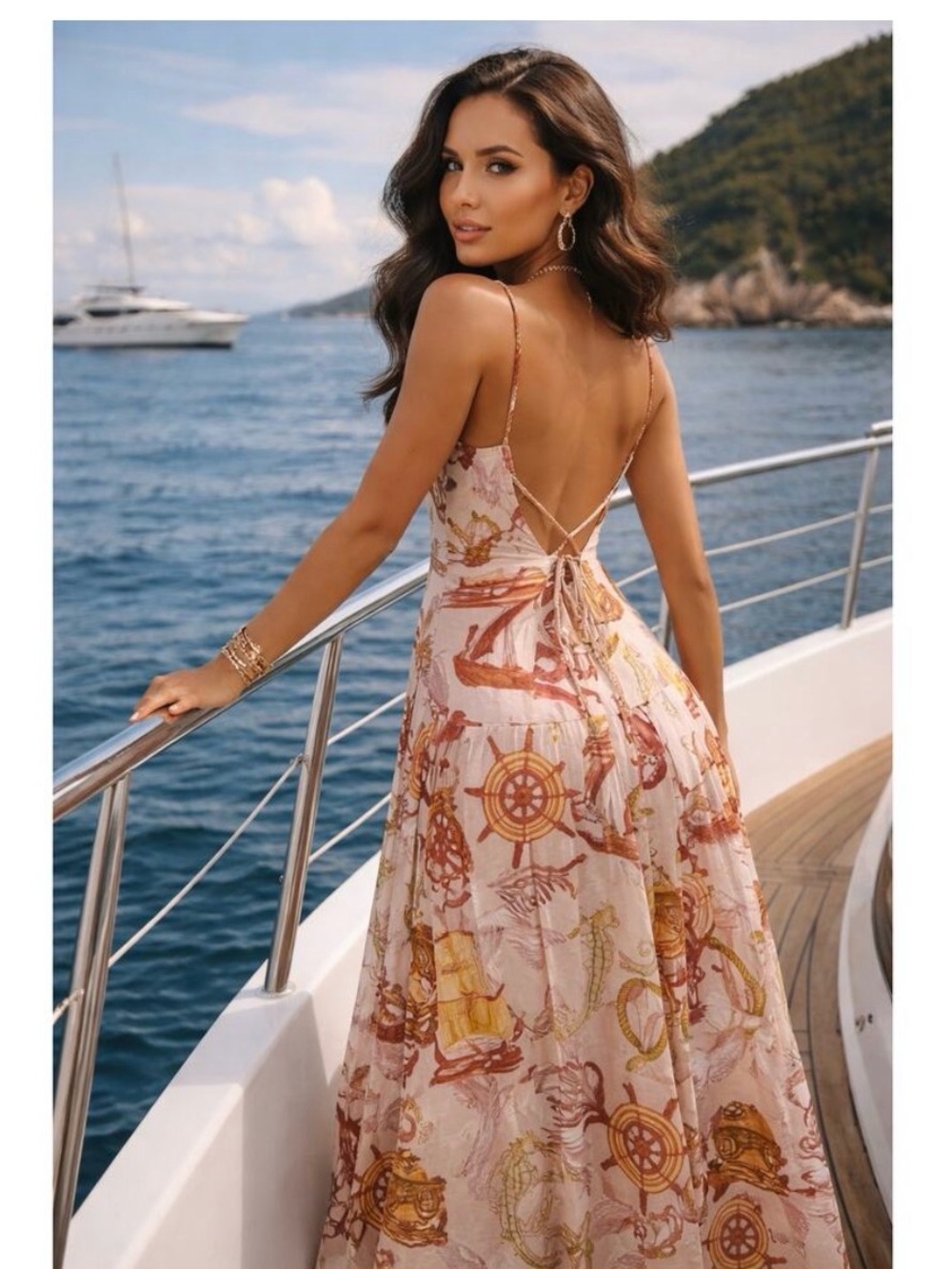 Farm Rio Nautical Wonder Pink Linen Strappy Dress